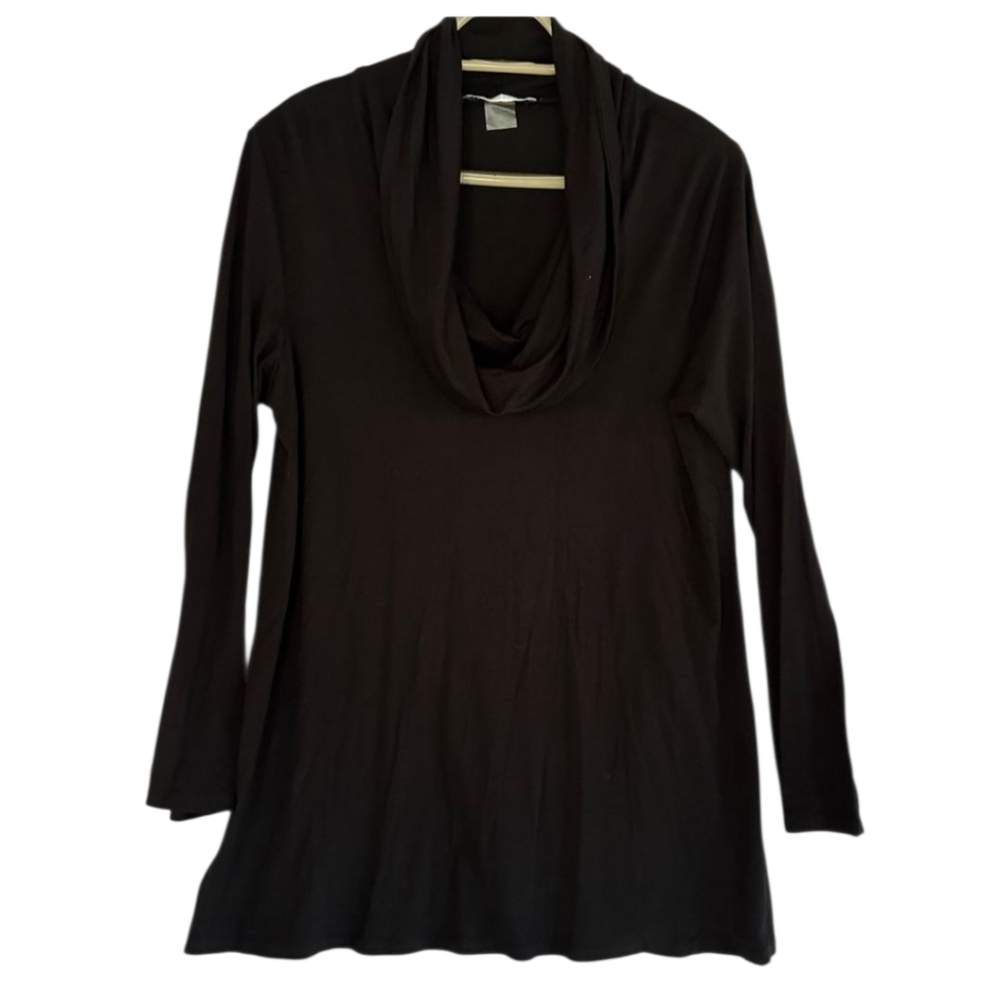 Peter Nygard Elegant Black Top with Large Cowl Neck Design Long Sleeve